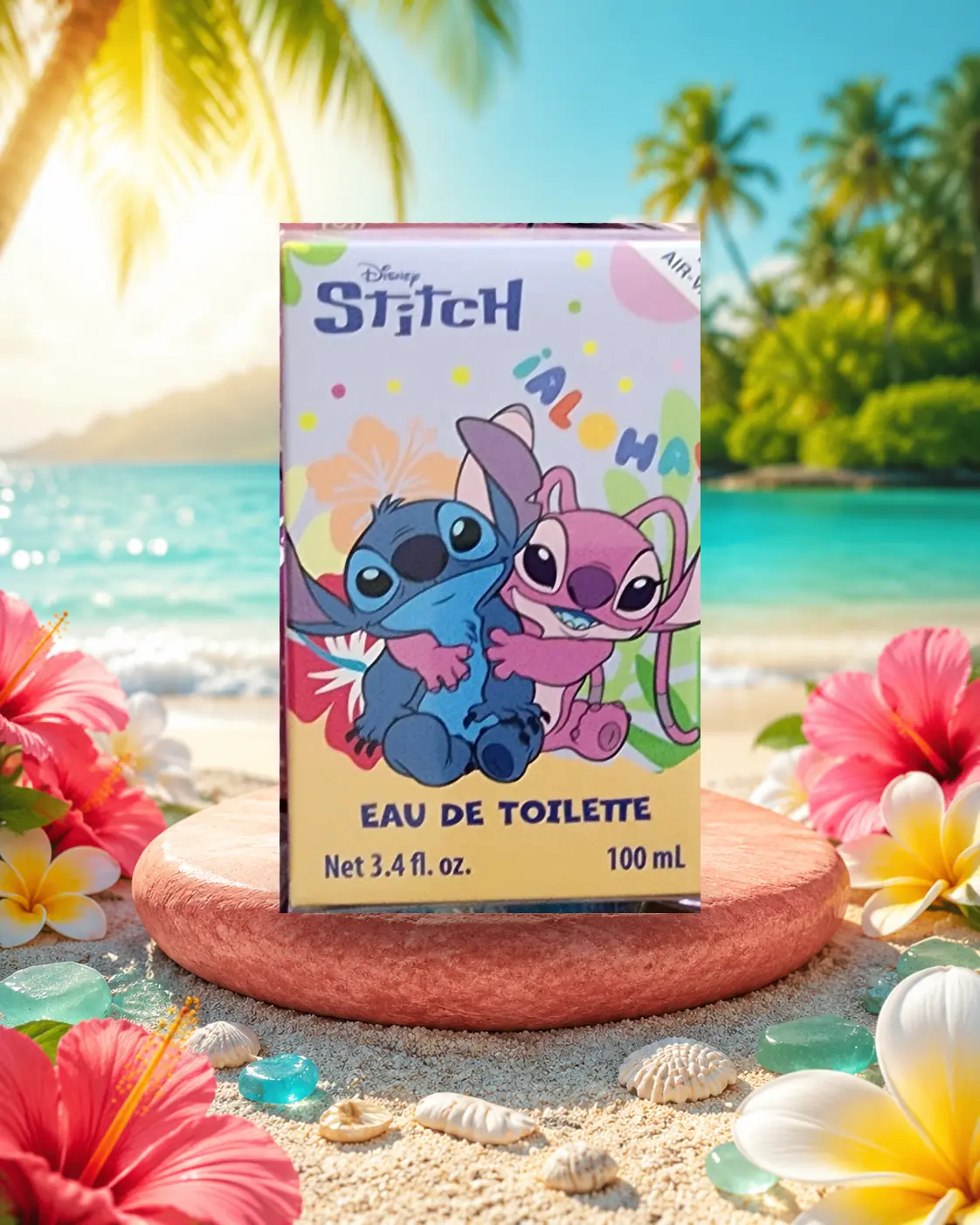 Disney Stitch Aloha fragrance artwork and packaging